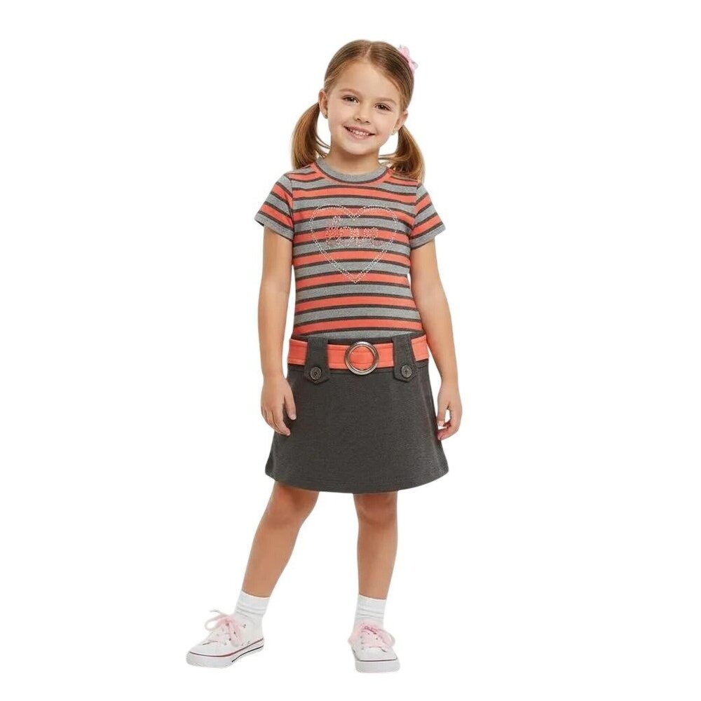 Pink & Violet Girls Short Sleeve Orange/Gray Striped Love Bling Marsha Dress XS‎